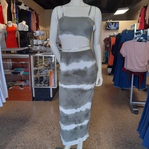 Green Tie-dye Two Piece Skirt Set